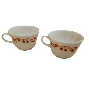 Pyrex Harvest Wheat Design Set Of 2 Coffee Cups 1970's Retro Vintage Country